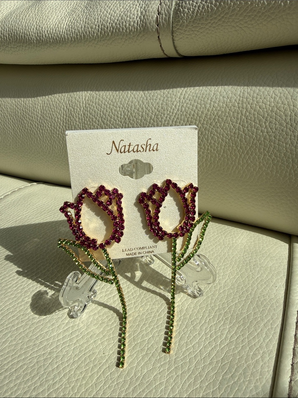 Natasha Couture Fuchsia and Lime Crystal Tulip Drop Earrings